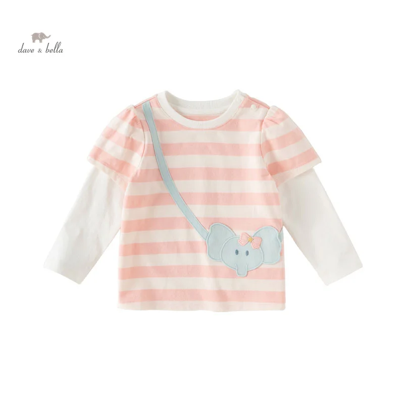 Dave Bella 2024 New Spring Girls Baby T-Shirt Children Top Clothing Long sleeves Cotton Casual Undershirt Outdoor DB1248264