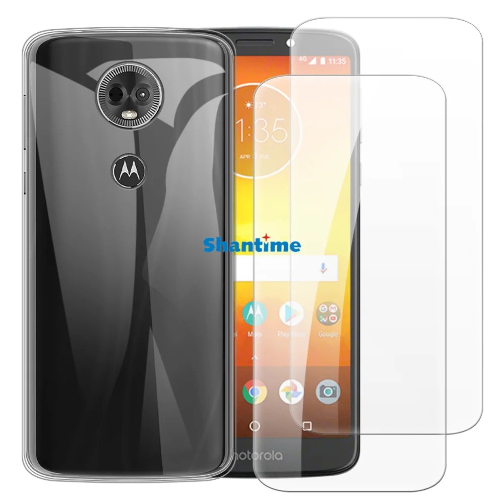 Soft Case + 2 Pack Tempered Glass Screen Protectors for Motorola Moto E5 Plus Full-Body Protection