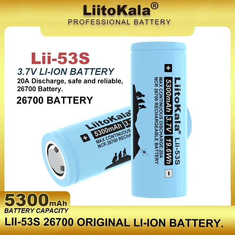 Liitokala LII-53S New 26700 20A 3.7V Power Rechargeable Lithium Battery 5300mA Suitable for Flashlight （26650 Lii-51S Upgrade）