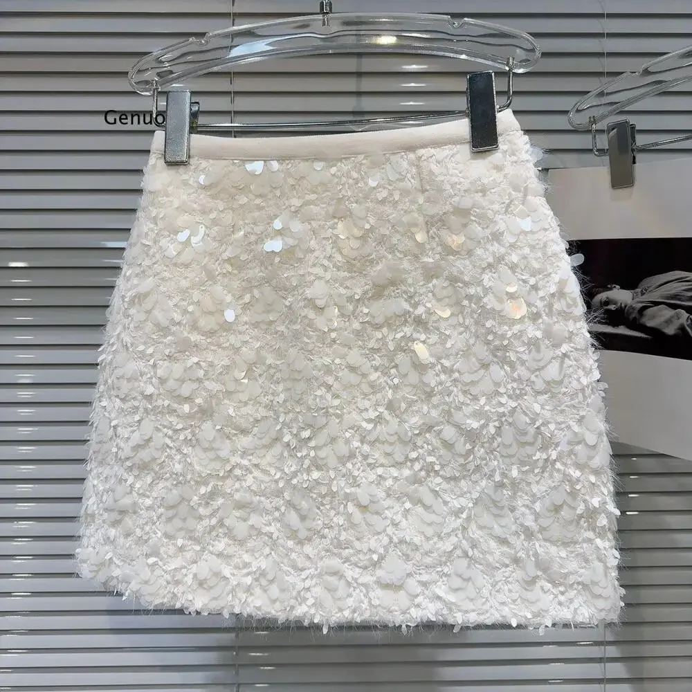 Women's Spring New Arrival Classic Tweed Style Sequined A-Line Elegant Mini Skirt