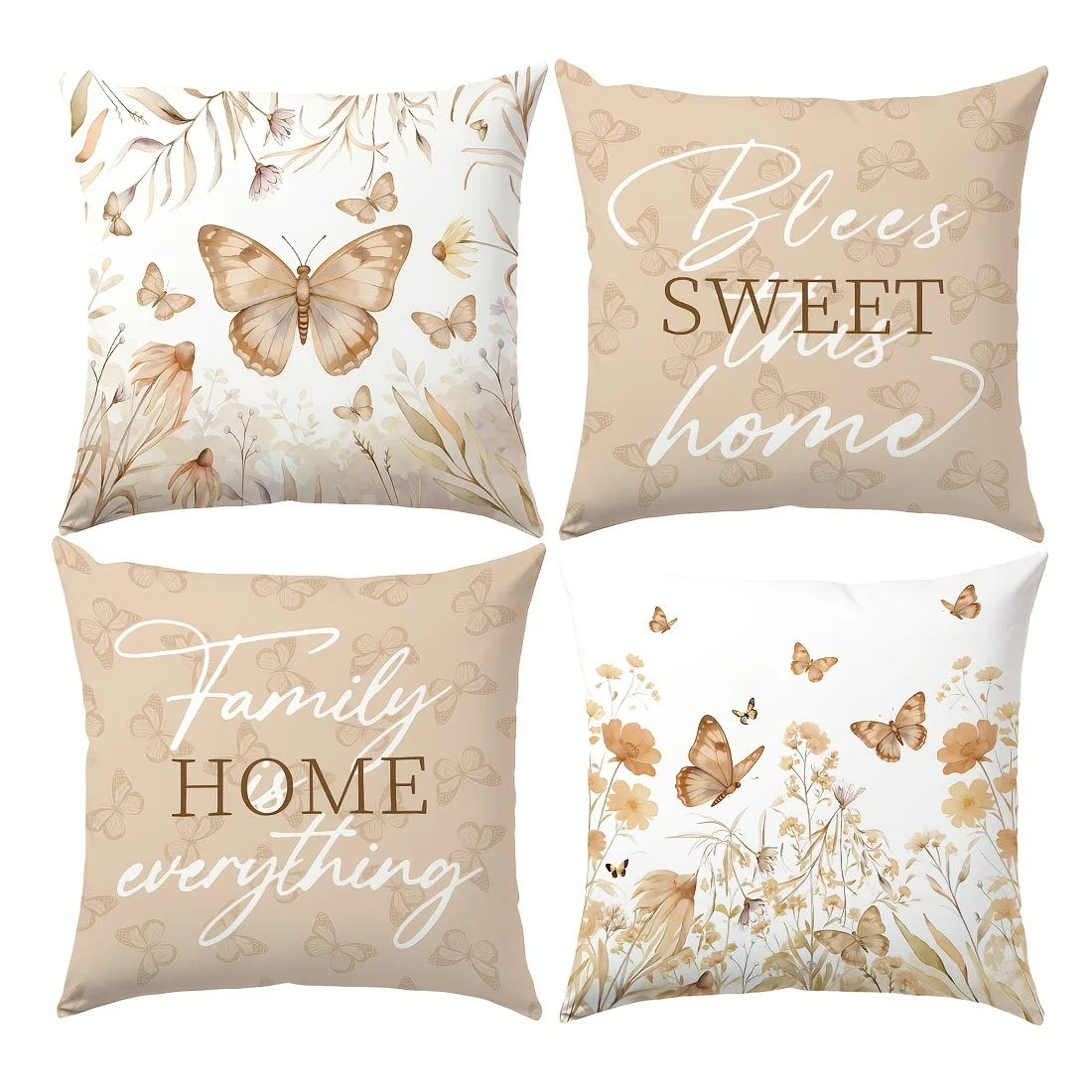 1PC 2D Flat Boho Butterfly Wildflower Throw Pillow Covers Bless Sweet Home Family Home Decorative Cushion Cases
