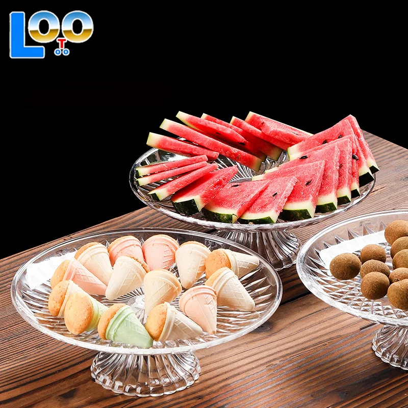 Acrylic Clear Serving Plates Fruit Dessert Salad Tray Cupcake Display Stand Round Dinner Plate Kitchen Supplies