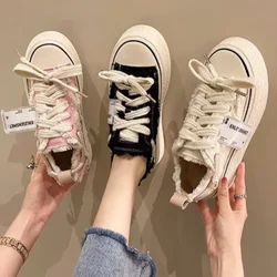 Women Skateboard Flat Sneakers Youth Girls Student Canvas Shoes Autumn New Thick Platform Baotou Half Slipper Zapatillas Mujer