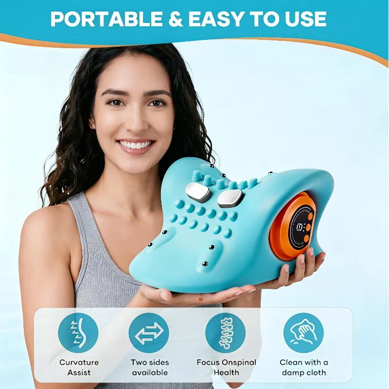 Multifunctional Heated Massage Pillow,Electric Deep Tissue Kneading for Neck Shoulder,Blue Rechargeable for Home & Office
