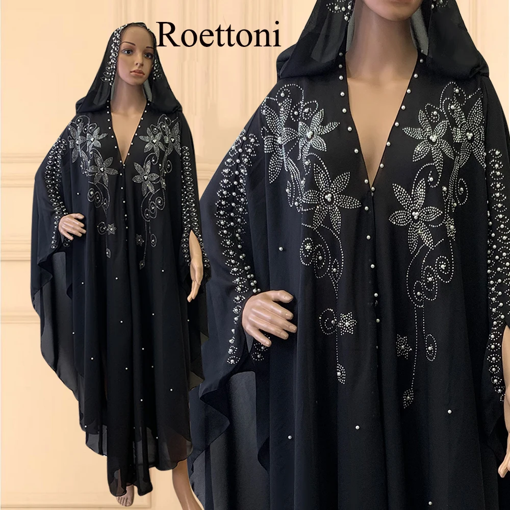 Muslim Kaftan Abaya Dress Kimono Women Dubai Open Abaya Turkish Stone Chiffon Hooded Dress Elegant African OverSize Gorgeous Par