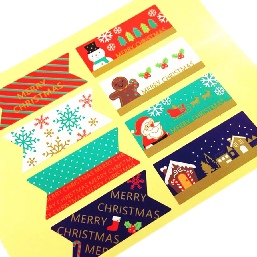 80pcs/pack Snowman MEERY CHRISTMAS Flag Sealing Sticker Gift Seal Stickers For Winter Gift