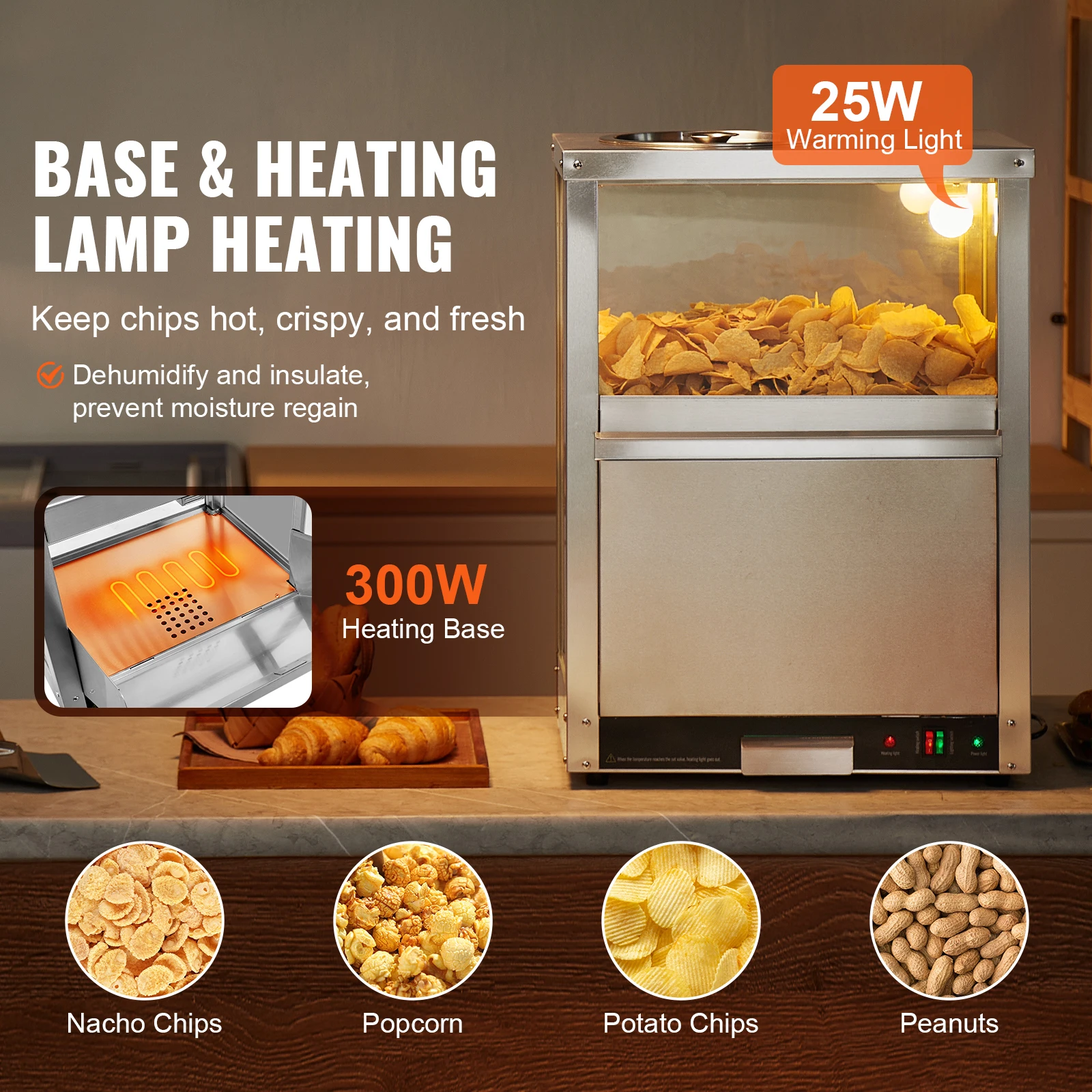 SucceBuy Aquecedor comercial de chips Nacho 84,5QT Máquina Nacho Placa de deflexão de aço inoxidável para chips Nacho Pipoca Chips de batata