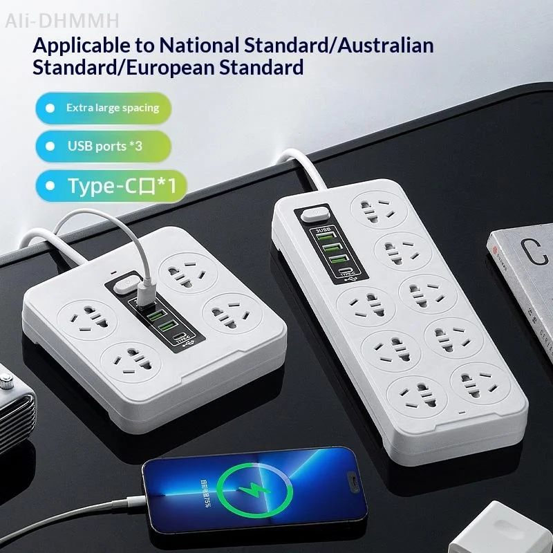 ZLinKJ Universal Power Strip Socket EU US AU Plug With USB Type-c PD Surge Protector Power Cord Extension Sockets