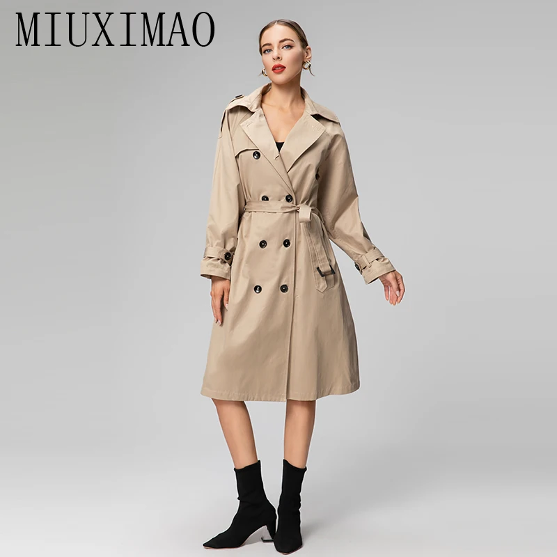 

MIUXIMAO 2023 Autumn&Winter Jacket Elegant Fashion Coat O-Neck Double Breasted Fashion Jackets for Women With Belt