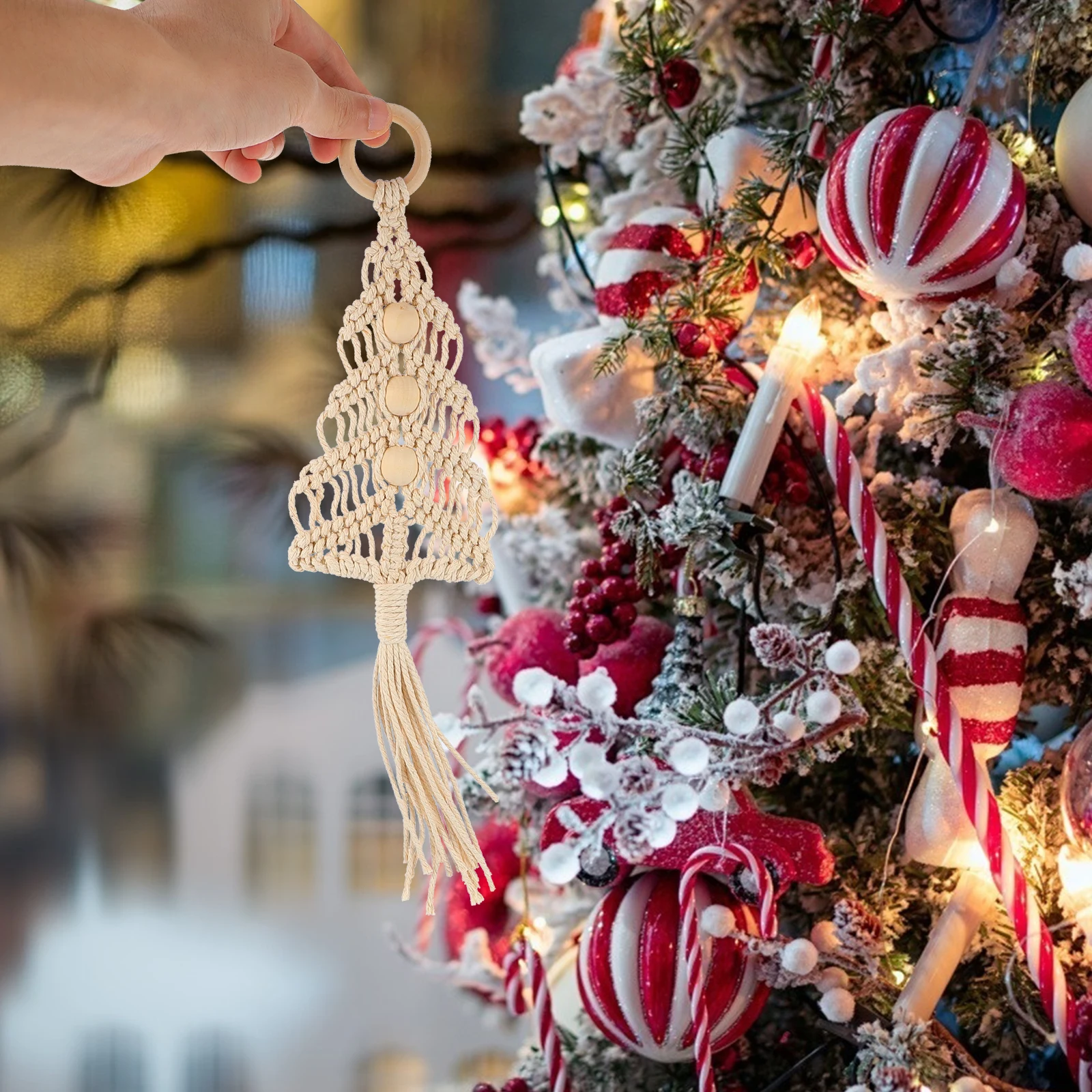

Christmas Tree Pendant Ornaments Wall Hanging Hand Woven Xmas Household Scene Decor Decoration