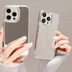 Full Mirror Style Case For iPhone 16 15 14 13 12 11 Pro Max Plus Soft TPU Hard PC Skin