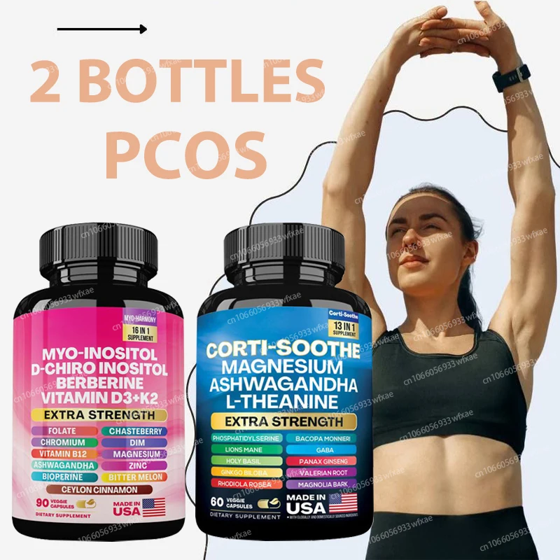 

2Bottles Myo Inositol & D-Chiro Inositol Blend +Corti-Soothe Cortisol Supplement Promotes Female Fertility, Overall Health