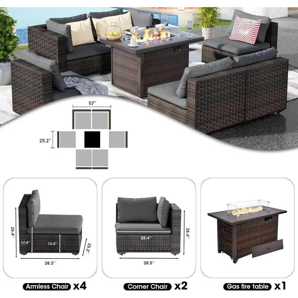 Terrassen möbel Set 7 Stück mit Feuerstelle Tisch Terrasse Schnitt möbel Sofa Stuhl Sets, Pe Rattan Couch Gesprächs set