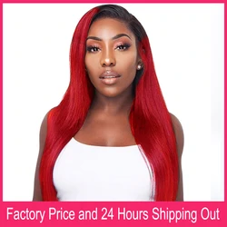 1B Burgundy Human Hair Wigs Pre Plucked 13x4 Lace Frontal Wig Ombre Wine Red Color 13x4 Swiss Lace Front Wig For Black Women