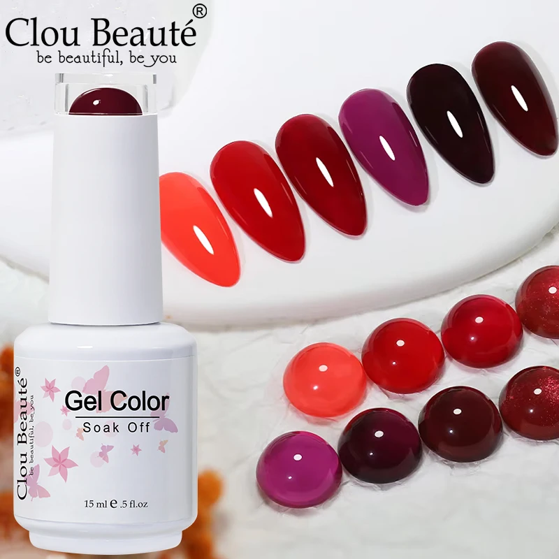 Clou Beaute 8/15ml Top Base Coat Autumn Red Color Gel Nail Polish Vernis Semi Permanent UV Nail Art Lakiery Hybrydowe Manicure