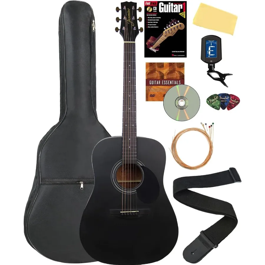 جيتار صوتي S35 Dreadnought باللون الأسود غير اللامع مع حزمة شاملة بما في ذلك أوتار حقيبة الحفلة وحزام الموالف والتعليمات