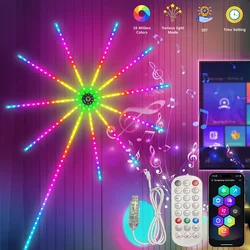 LED havai fişek ışıkları RGB renk değişimi Bluetooth APP müzik ses kontrolü uzaktan kumanda ev yatak odası açık noel dekorasyon