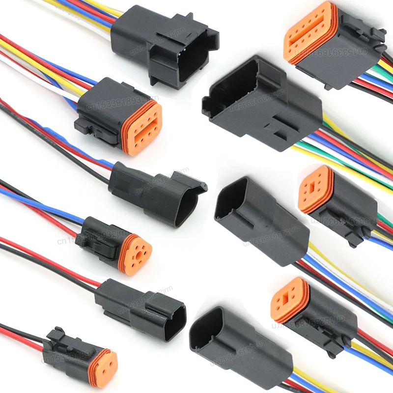 

1Set DT Series Black Enhanced Seal Waterproof Auto Connector With 16cm Wiring 2/3/4/6/8/12 Pin Male Female Plug Socket