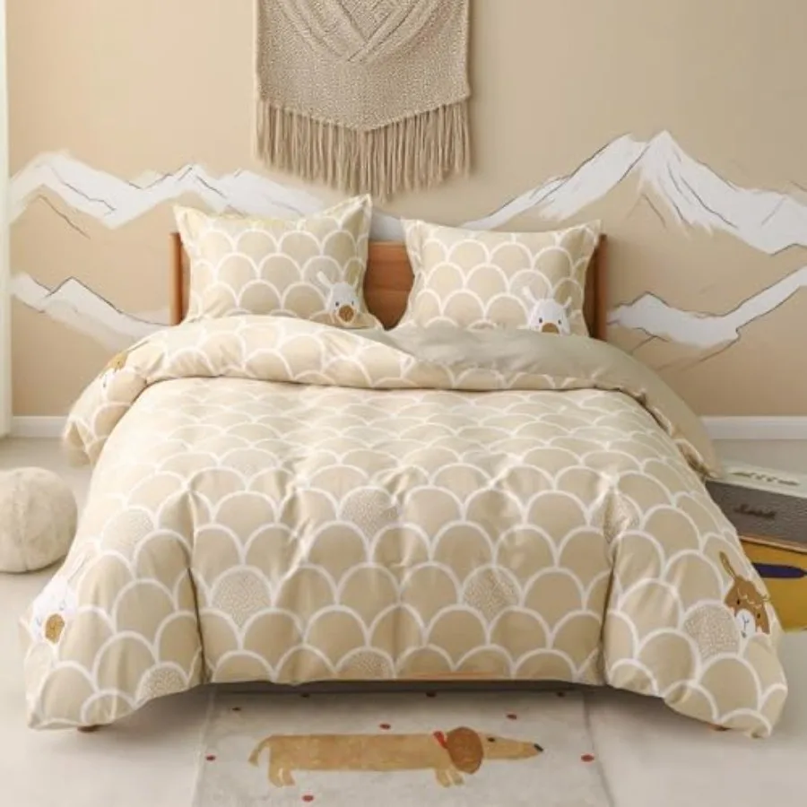100% Organic Cotton Duvet Cover for Teens 3 Pieces Soft Comforter Cover with Zipper Closure Boy Girl Warm Adorable Bedding Set