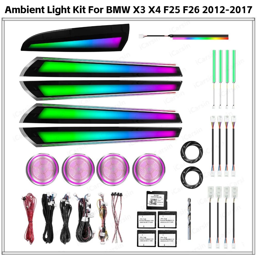 

APP Controlled 256 Color LED Ambient Lighting for BMW X3 X4 F25 F26 2012-2017 Air Vent Strip Upgrade Kit
