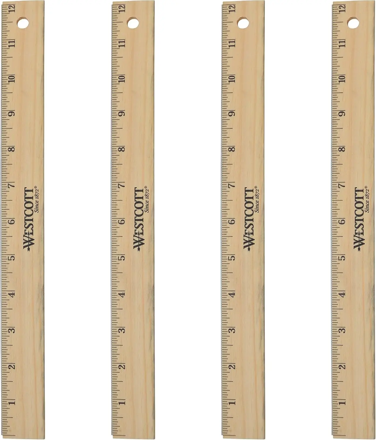 

12 Inch Wood Ruler with Beveled Edge for Drawing and Sewing, 4-Pack