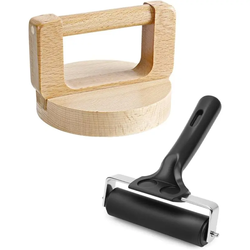 

AT43-1+1 Pack Block Printing Baren And Rubber Brayer Roller Set,4 Inch Brayer Rollers For Printmaking, Inking,Craft Projects