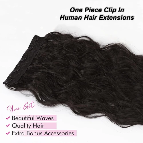 Imagen 2 del producto Extensiones de cabello con Clip ondulado para mujer, una pieza, 5 Clips, 3/4 Clip de cabeza completa en extensiones de cabello humano 100% cabello humano Real