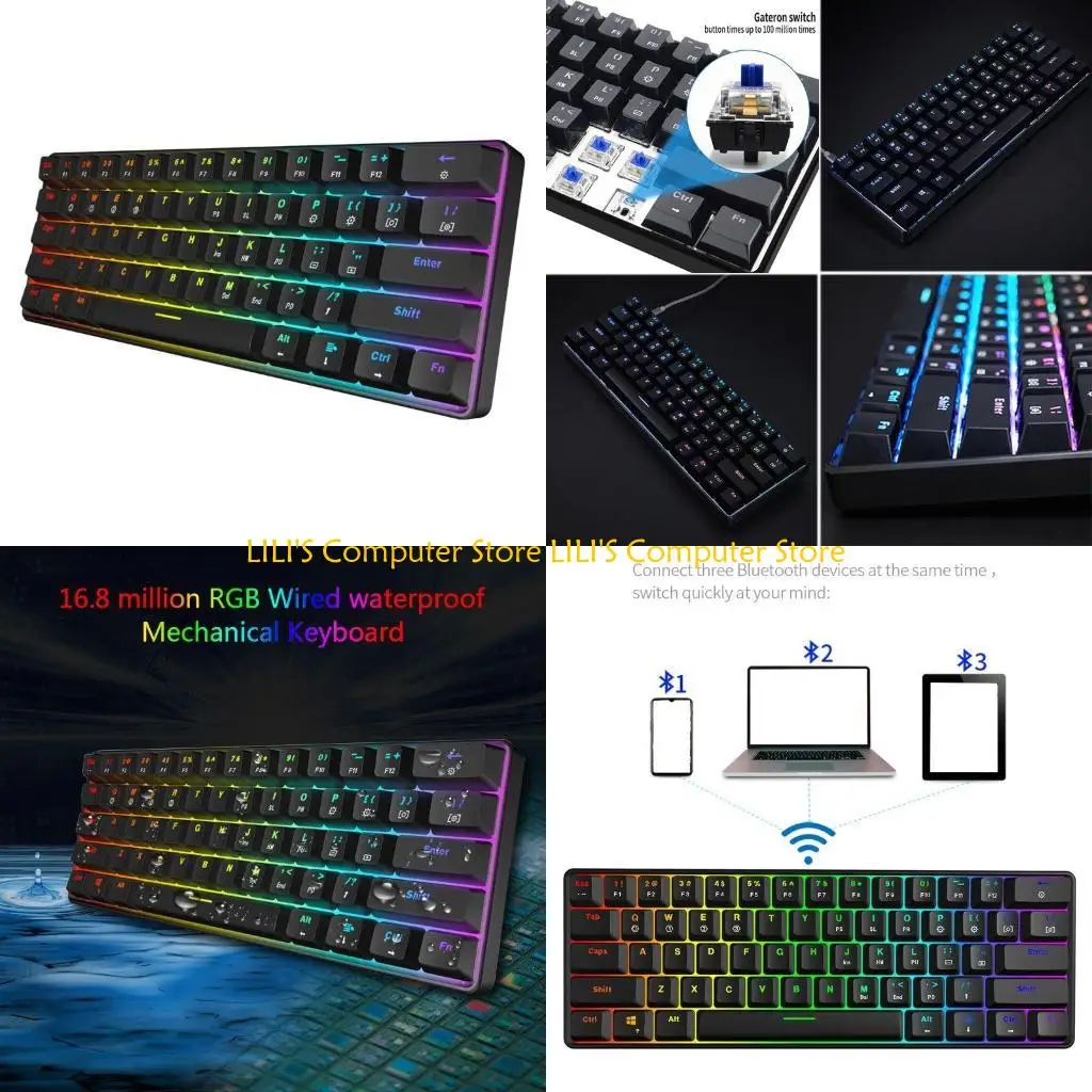 

A52B 61-Key Mechanical Keyboard RGB Backlit Bluetooth-compatible 5.0 Wireless Keypad
