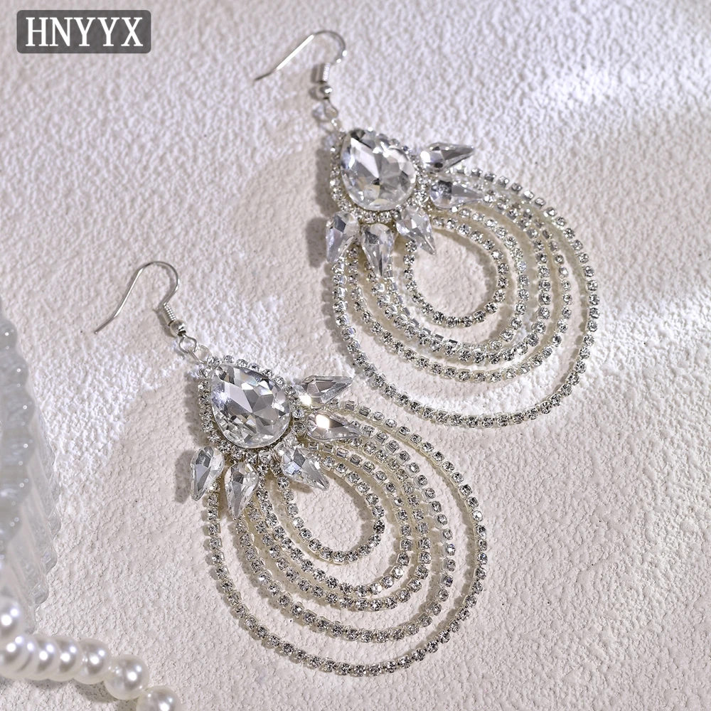 

HNYYX Fashion Crystal Pendant Earrings Women Korean Sweet Long Eardrop Geometric Rhinestone Fashion Jewelry Y2K Accessories B12