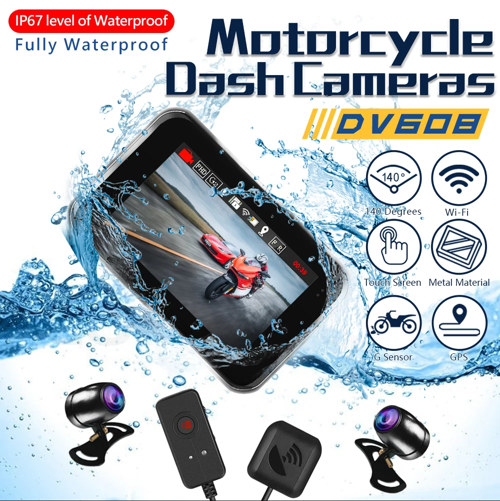 

Blueskysea DV608 Motorcycle Camera 1080P Auto DVR GPS Moto Dash Cam Dual Front Rear Camcorders Recorder With Night Vision DVR