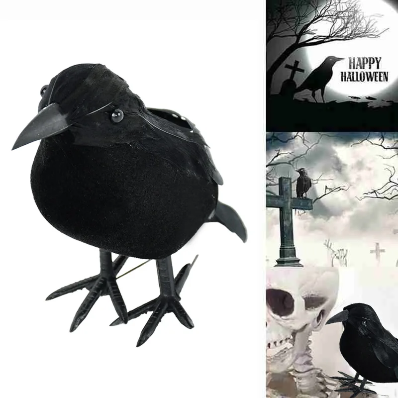 1 Stück Halloween Schwarze Krähe Dekoration Simuliertes Vogelmodell Gruseliges Spielzeug für Halloween-Party Heim Horror-Deko Requisiten