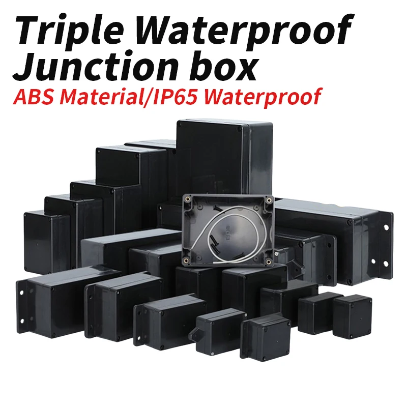 Triple Waterproof Junction Box ABS Plastic Black Waterproof Box Indoor/Outdoor Terminal Box for Security Monitoring Power IP65