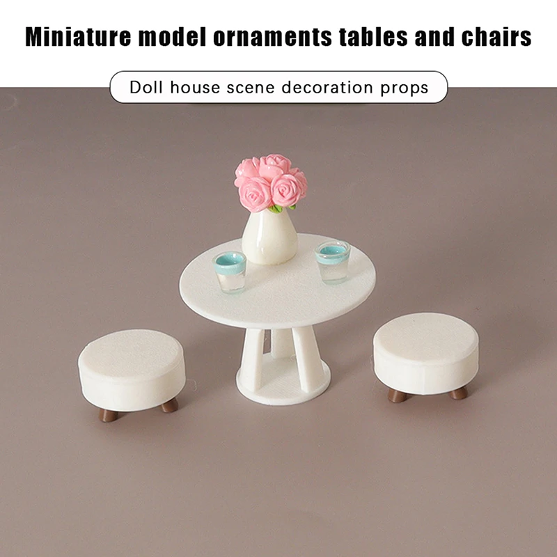 

1Set Dollhouse Simulation Round Table Stool Model Doll House Living Room Micro Scene Decoration Furniture Construction Props-Toy