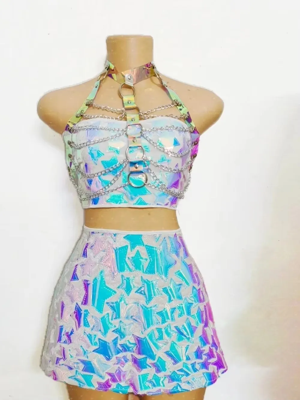 أزياء مثير ملون الترتر المرأة المحاصيل الأعلى وتنورة صغيرة مجموعة هالوين مهرجان حزب الجاز الرقص المغني مرحلة الأداء