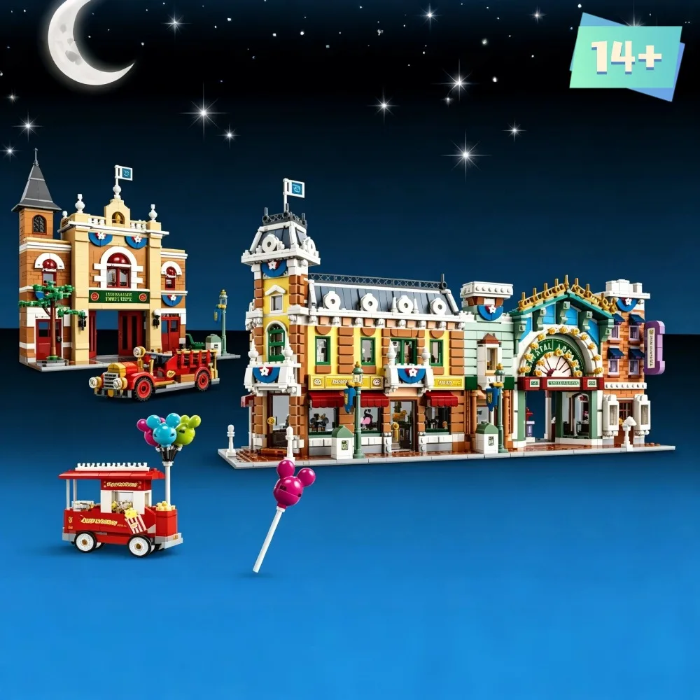 Image of 3899 Teile Kreatives Modellbau-Set Hauptstraße Bausteine Stadt-Straßenansicht Bausatz Spielzeug für Erwachsene Weihnachts- und Geburtstagsgeschenk