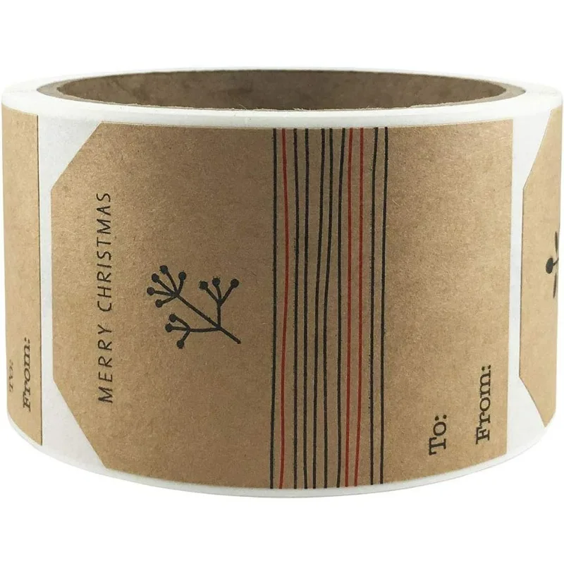 1 Roll Natural Kraft Simple Christmas Gift Tags Holiday Present Stickers 2 x 3 Inch 100 Total Adhesive Labels image 2