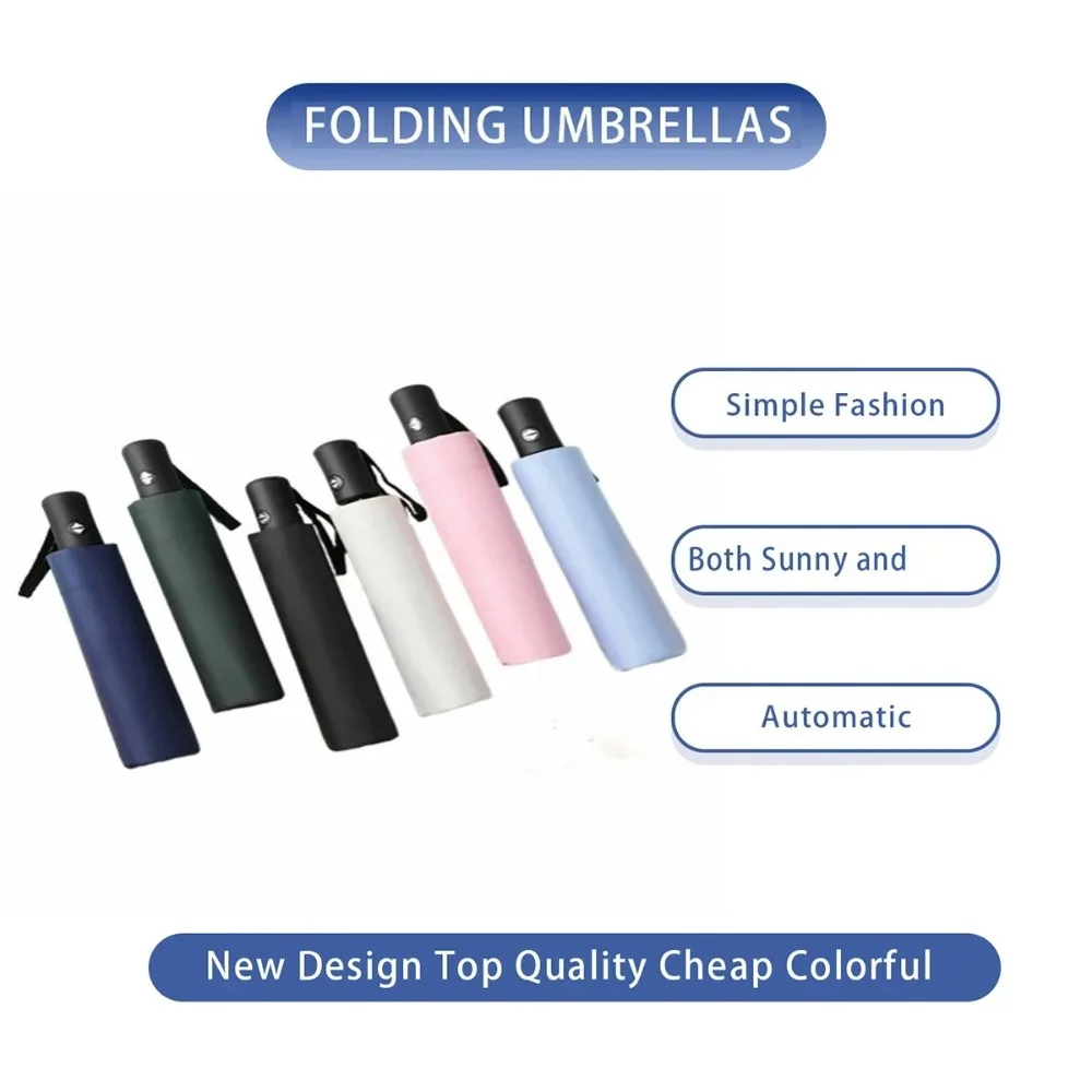 8 Ribs Automatic Folding Umbrella Windproof Compact Travel Parasol One Touch Open Close Business Men Women Utility Tool Kit Sets