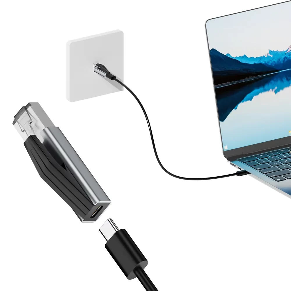 Portable USB-C Female to RJ45 Ethernet Adapter 1Gbps Gigabit Network Card Compatible with Macbook Pro Laptops Router Switch