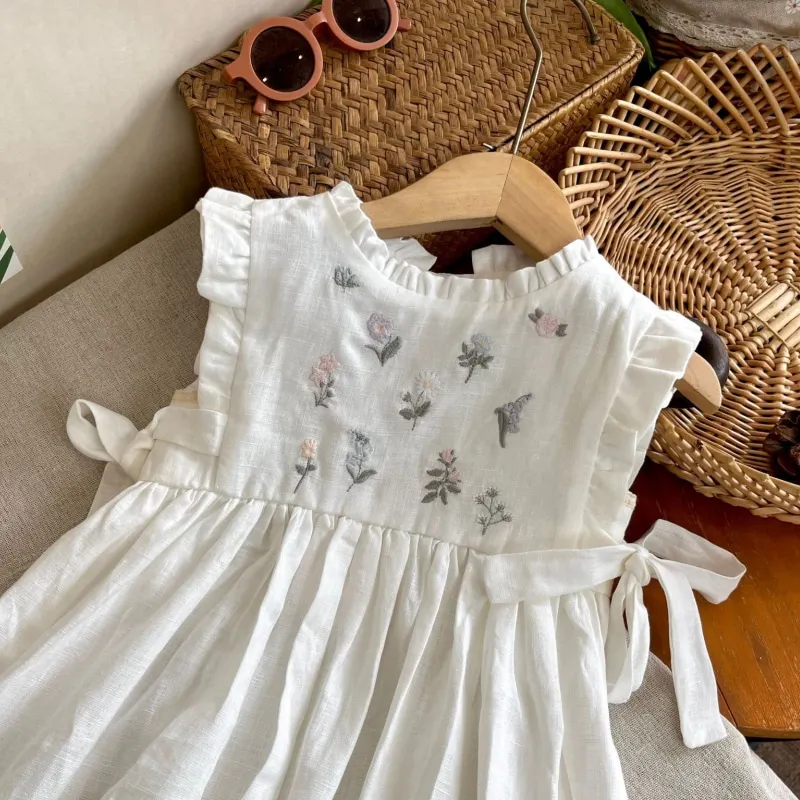 Baby Girl Princess Cotton Embroidery Floral Dress Infant Toddler Child Cute Fly Sleeve Ruffles Vestido Summer Baby Clothes 1-10Y