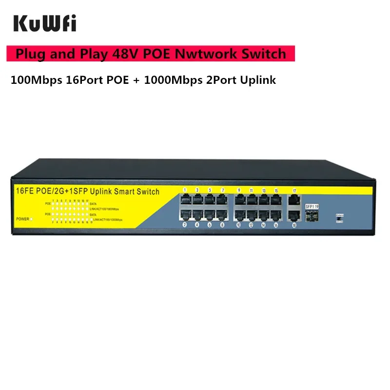 Oem Odm Poe Switch Gigabit Wifi 48v Rj45 Hub Lan Splitters 10/100/1000mbps Switcher 16port Poe Network Switch