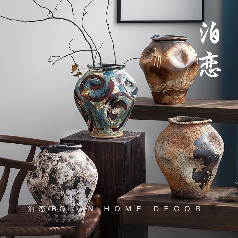 

Керамическая ваза с крупной керамикой, цветы, ретро, ностальгическая ручная работа, B & B, отель, ваби, песчаный ветер, дзен, орнамент, керамика, цветочная посуда