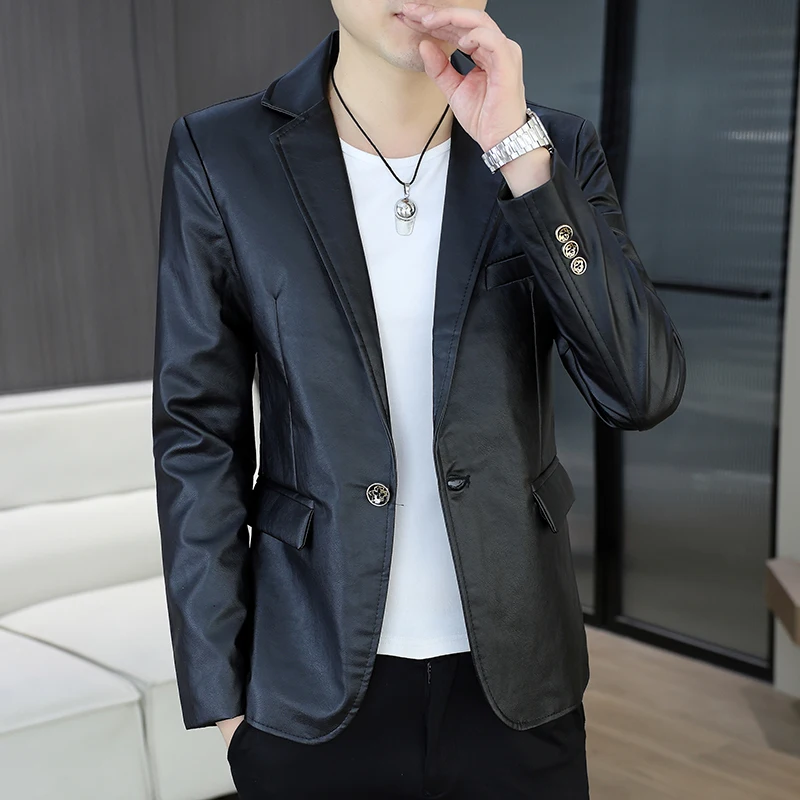 

Blazer Outdoor Men's Cycling Fashion Business Casual Korean Style Personalized Slimming Hiking Wedding Formal Leather Jacket