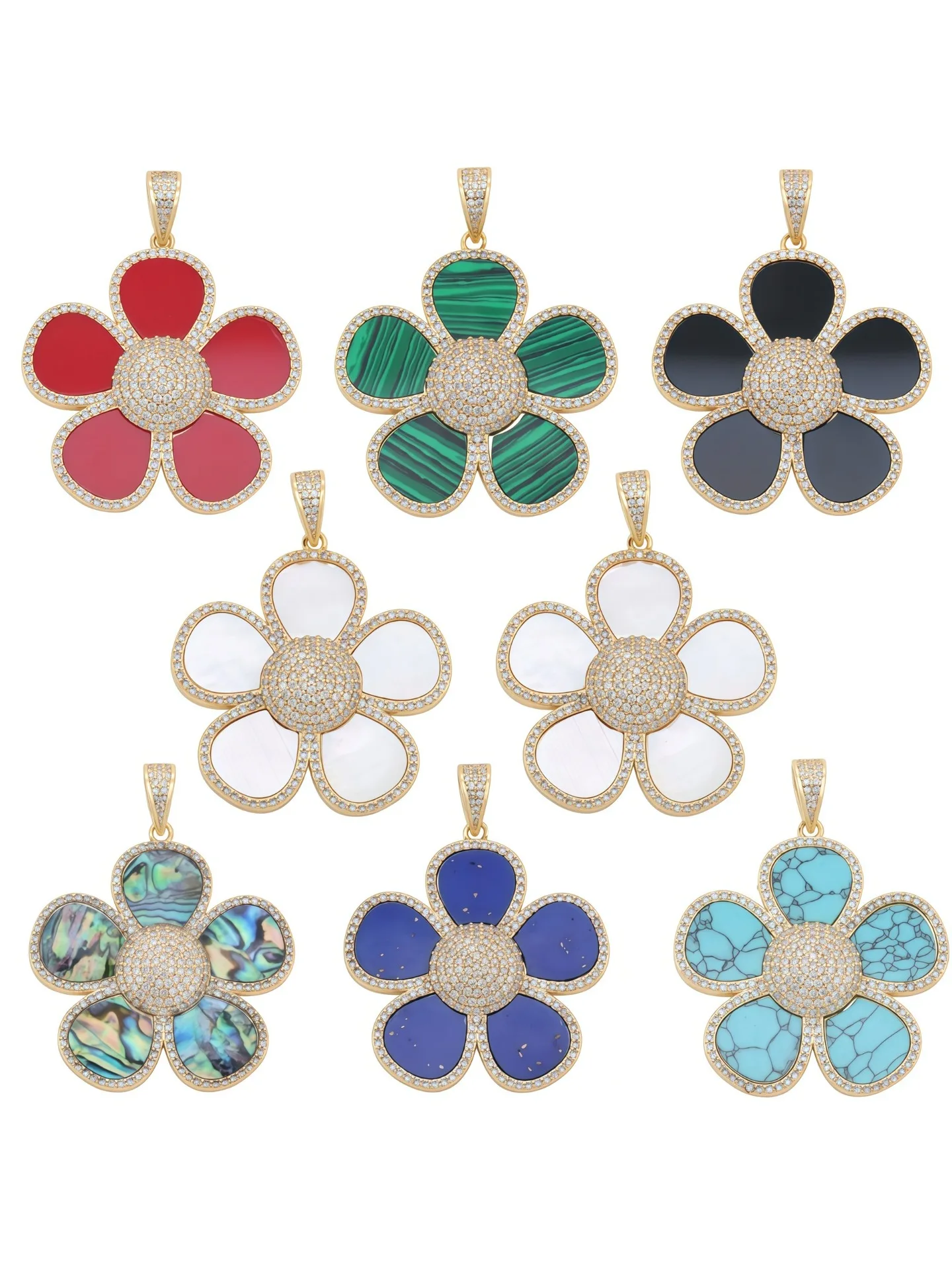 DIY necklace pendant European and American cross-border fashion flower necklace pendant copper inlaid natural shell