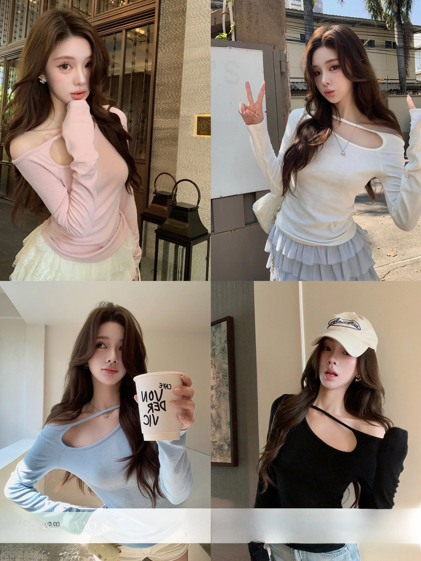 

Chu Rou Yao U-Neck Knitted Sweater Women's Spring Fashionable Breathable Hollow out Knitwear Casual Style Standard Fit T-Shirt