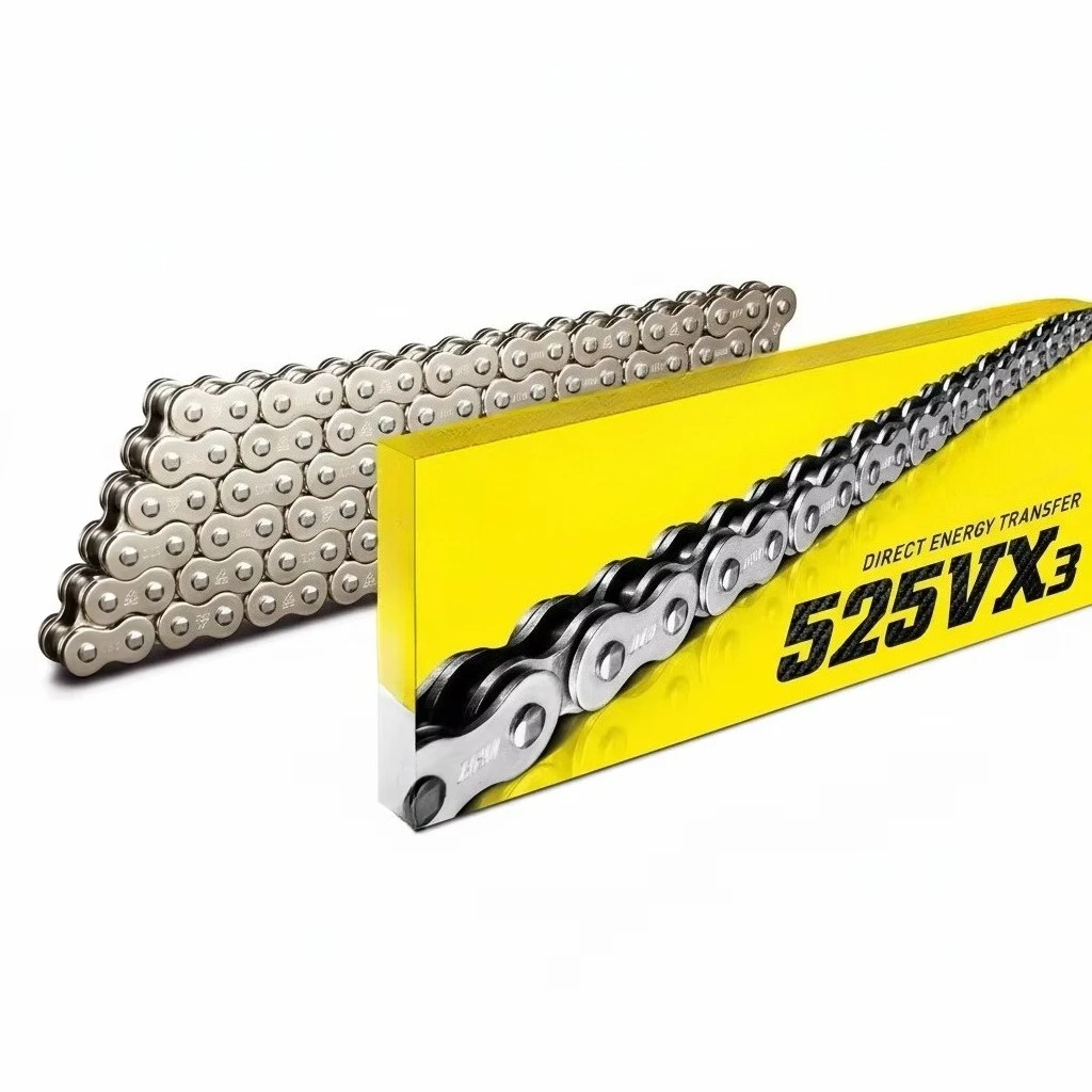 

Мотоциклетная цепь серебристого цвета 525VX3 X 120ZB, 525 VX3 S&S, 120 звеньев, X-образное кольцо, в наличии.
