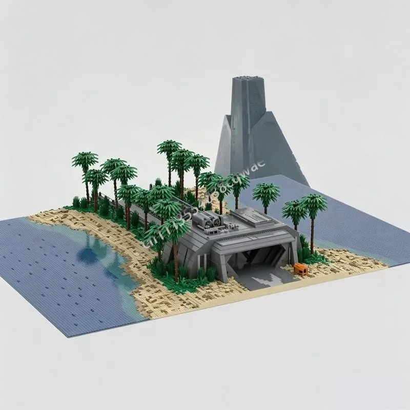 21288PCS Tropical Coast Battle Diorama MOC Sci Fi Outpost Blocks DIY Assembly Collection Display Birthday Christmas Holiday Gift