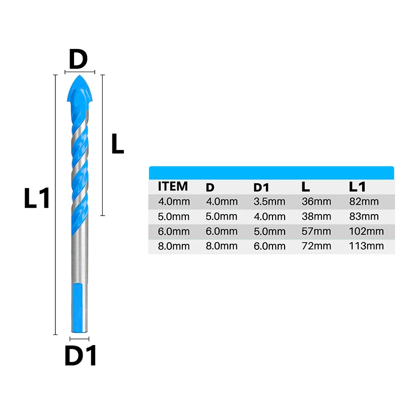 XCAN Cemented Carbide Drill Bit Ceramic Tile Wall Metal Drilling Tools Triangle Center Drill Bit Glass Drill Bit 3/4/5/6/8/12MM