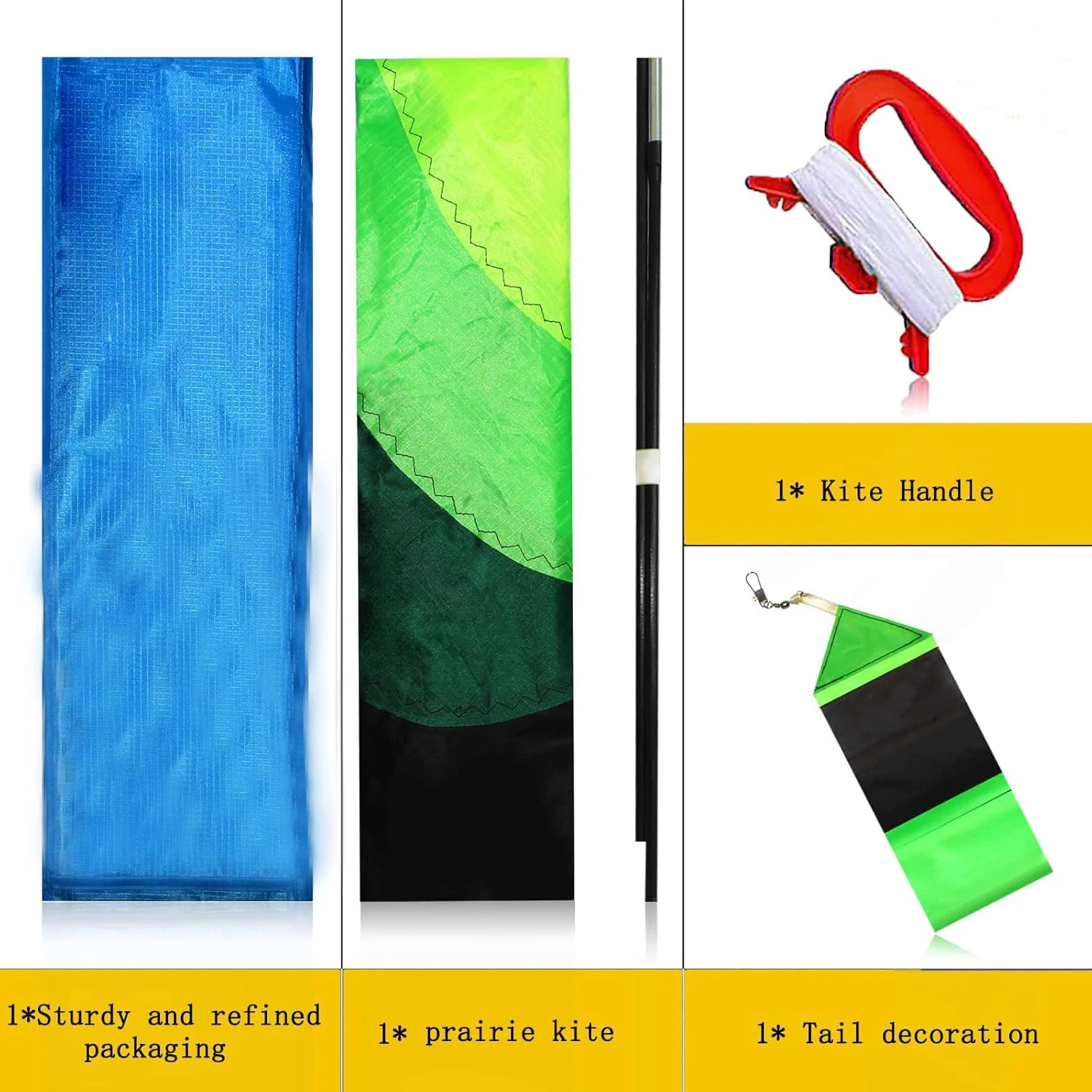 Outdoor Fun Sports New Arrive 1.2m  LED Green Triangle Kites With Tail / Handle & Line Good Flying