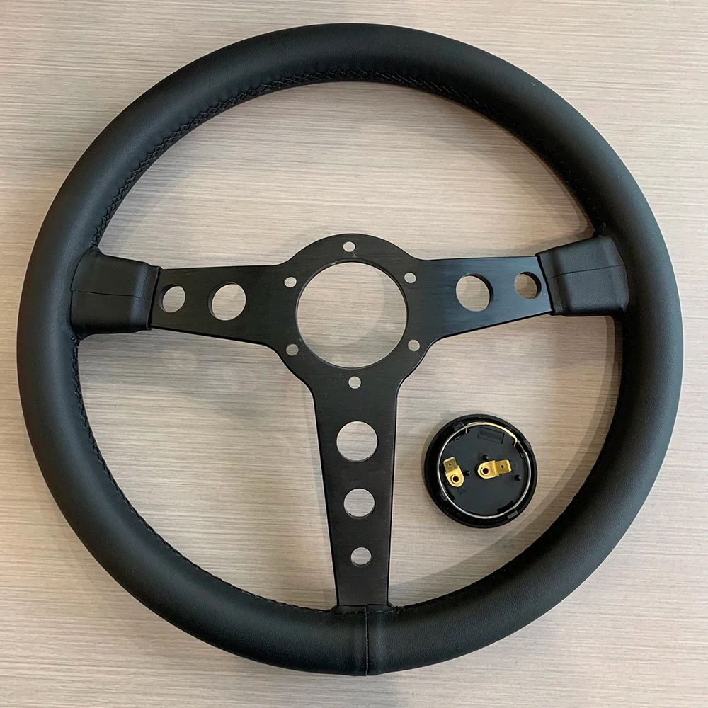 TIYPEOR 14inch 350mm Prototipo Black Edition Leather Steering Wheel JDM Racing Sport Steering Wheel