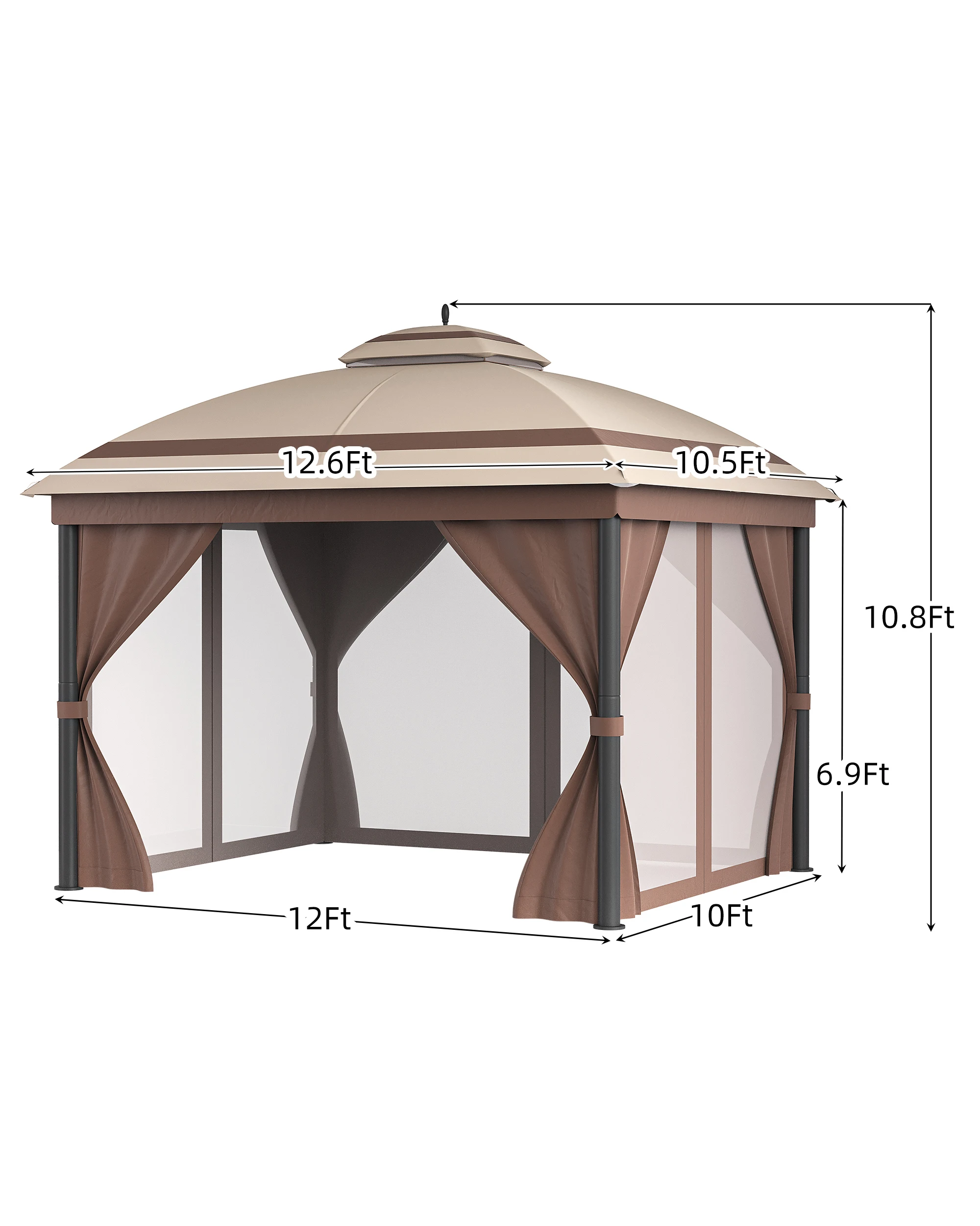 10 x 12 Ft Patio Gazebo, Outdoor Gazebo with Roof Reinforcing Bars, Curtains Nettings, and Double Roof, Use for Backyard, Lawns